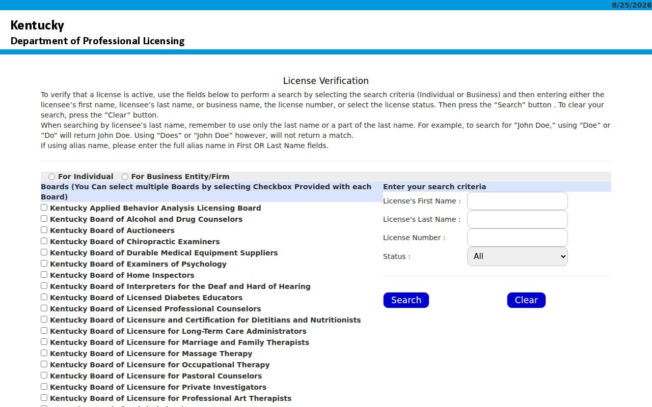 Owensboro residents directory Kentucky professional license lookup