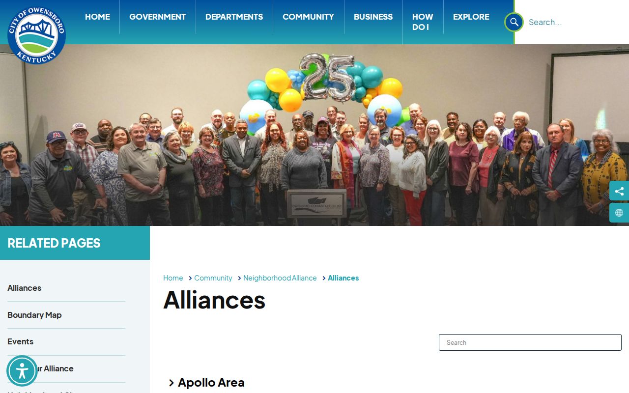 City of Owensboro neighborhood alliances page with civic meeting contacts