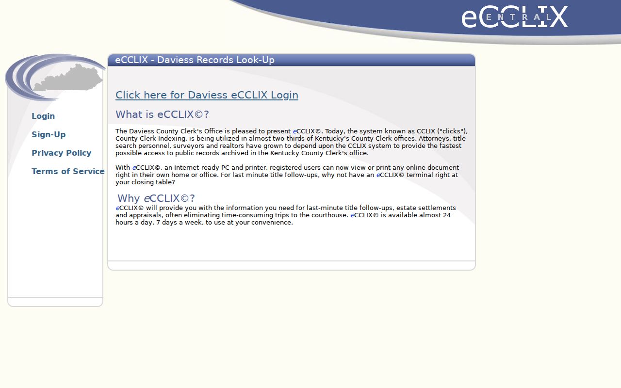 Daviess eCCLIX landing page for tracing Owensboro previous residents through deeds